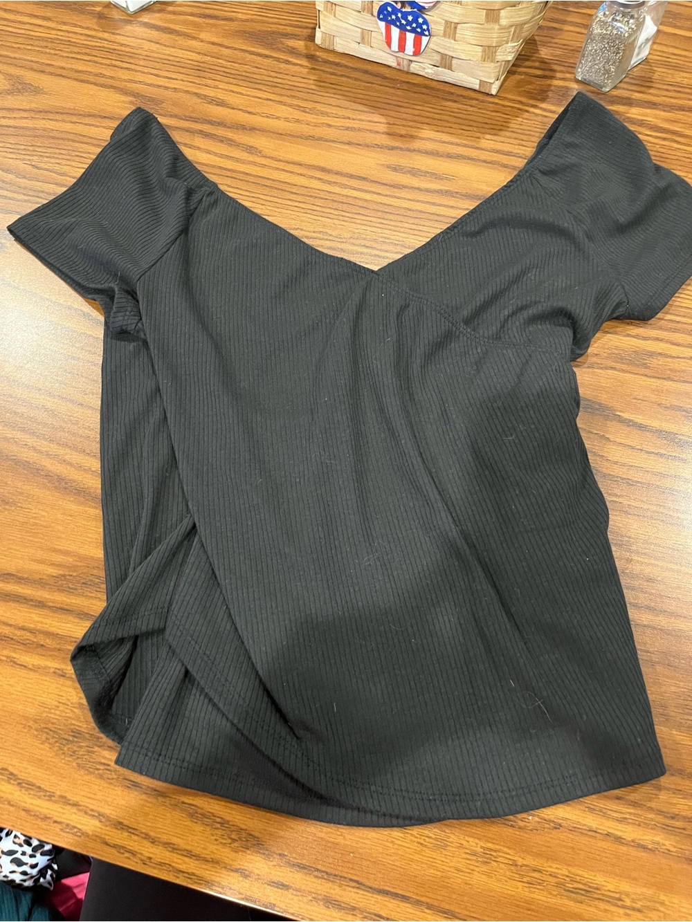 Lush Black Ribbed Off-Shoulder Crop Top
